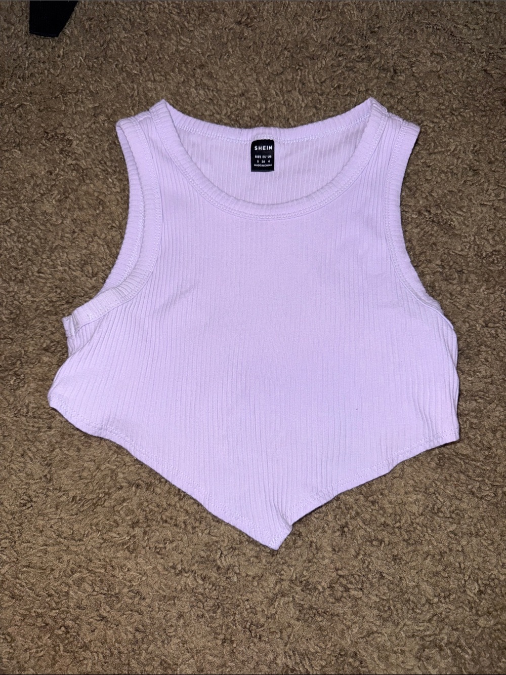 SHEIN Light Lavender Ribbed Point-Hem Crop Tank